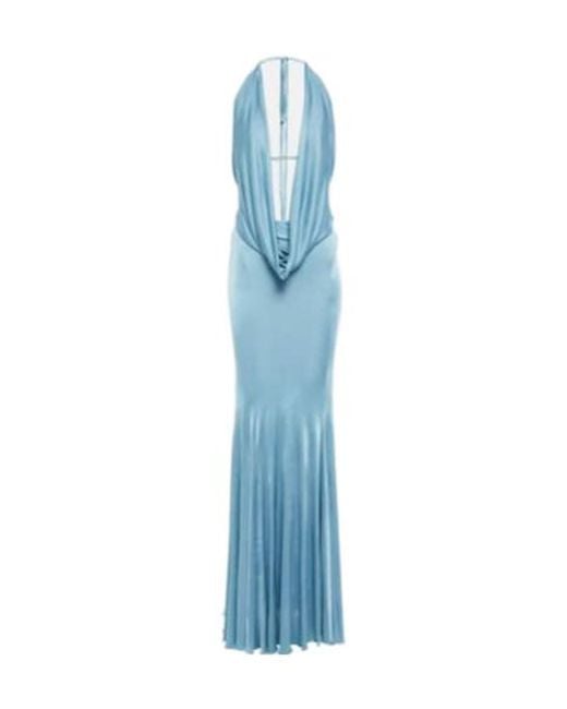 Blumarine Blue Open-Back Satin Gown