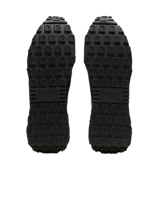 Balmain Racer Monogrammed Nylon And Leather Trainers in