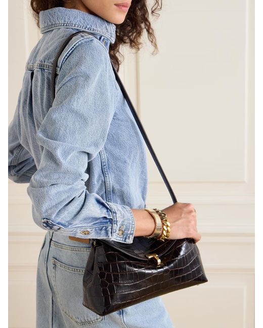 Totême Black Totême T-Lock Embossed Shoulder Bag