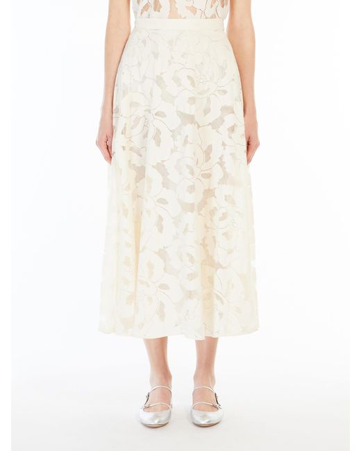 Max Mara White Studio High Waist Lace Midi Skirt
