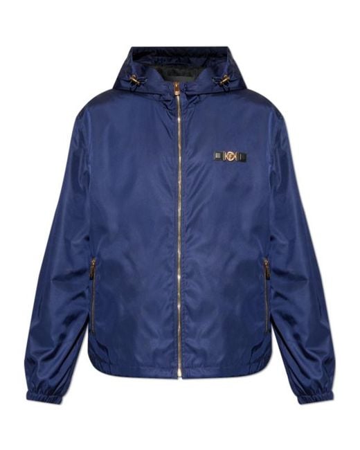 Versace Blue Zip-Up Hooded Jacket for men