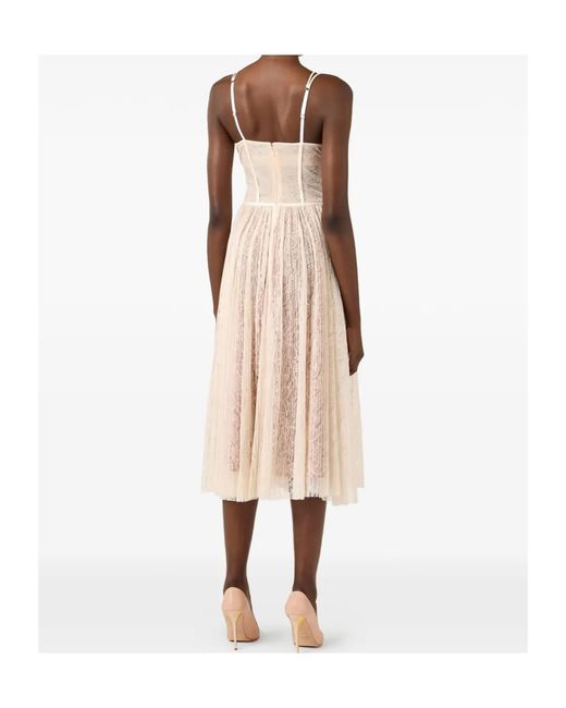 Elisabetta Franchi Natural Corset Lace Midi Dress