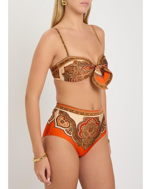 Zimmermann Brown Printed Strapless Tie-Detail Bikini