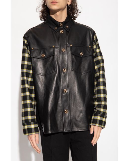 Versace Gray Checked-Panel Long-Sleeved Shirt Jacket for men