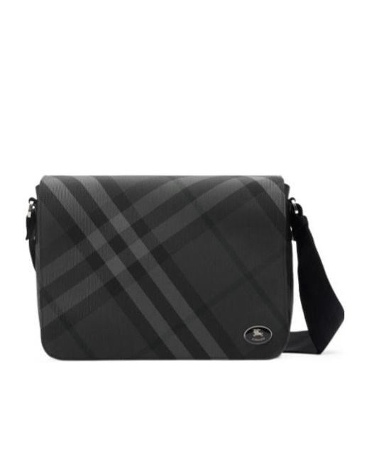 Burberry Black Grid Messenger Bag for men