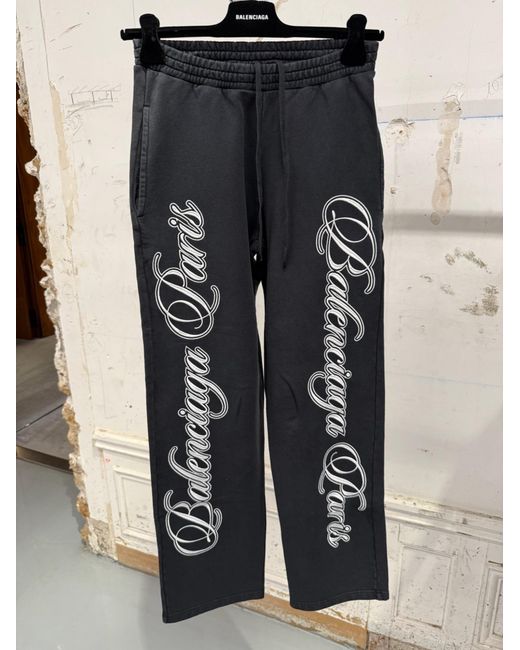 Balenciaga Black Baggy Cursive Wide-Leg Pants for men