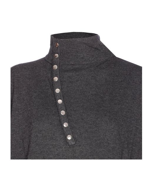 Isabel Marant Gray High-Neck Button Detailed Jumper