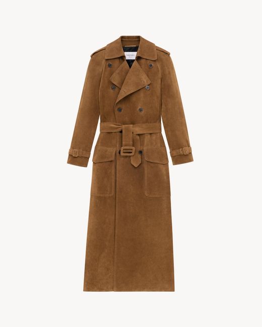 Saint Laurent Brown Double-Breasted Trench Coat