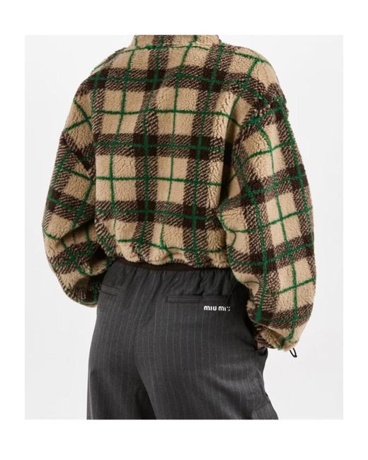 Miu Miu Green Checked Teddy Bear Jacket