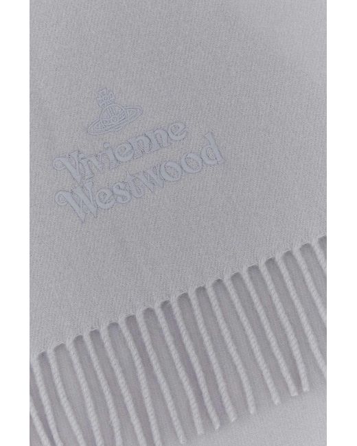 Vivienne Westwood White Logo-Embroidered Wool Scarf