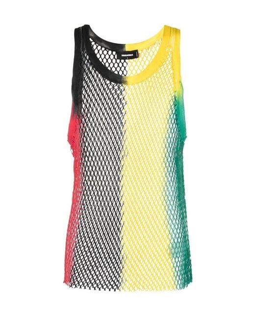DSquared² Yellow Colour-Block Mesh Tank Top for men