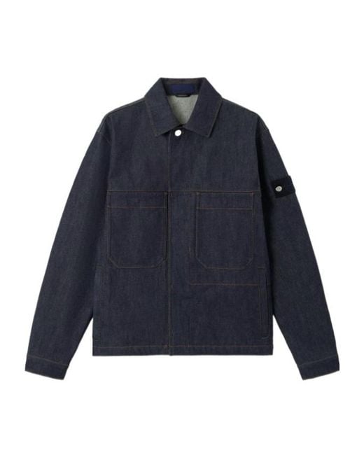 Stone Island Blue Logo Patch Denim Shirt Jacket for men