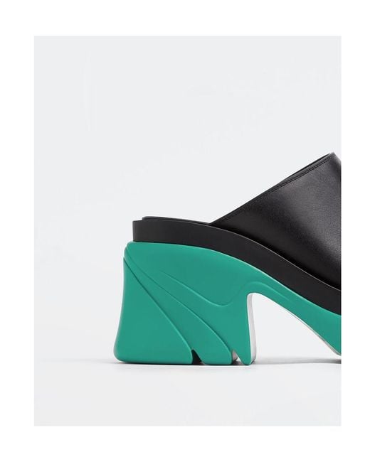 Bottega Veneta Green Flash Platform Mules