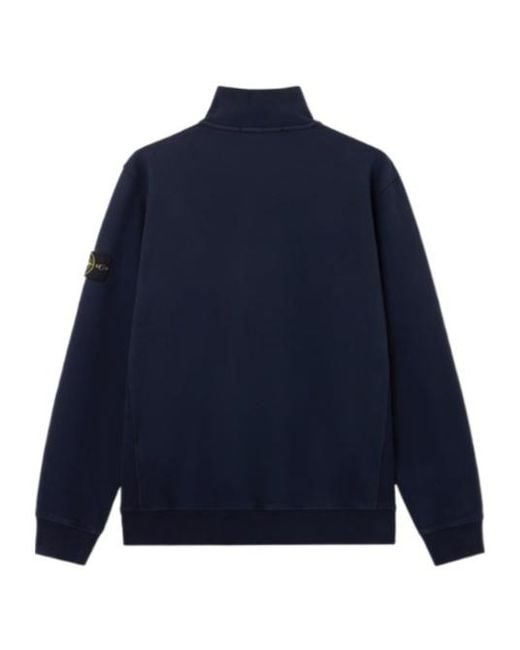 Stone Island Blue Logo Patch Half-Zipped Sweatshirt for men