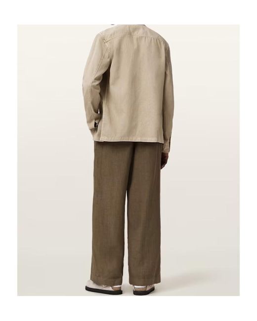 AllSaints Green Sharp Straight Leg Linen Trousers for men