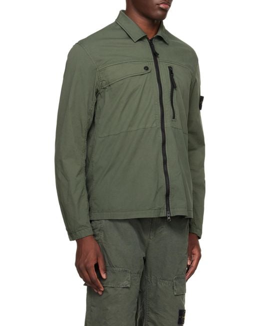 Stone Island Green Stretched Zip-Up Shirt Jacket for men
