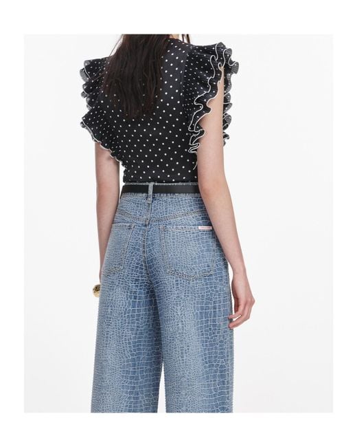 Self-Portrait Blue Ruffled Polka-Dot Top
