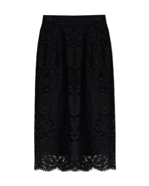Dolce & Gabbana Black High Waist Lace Skirt