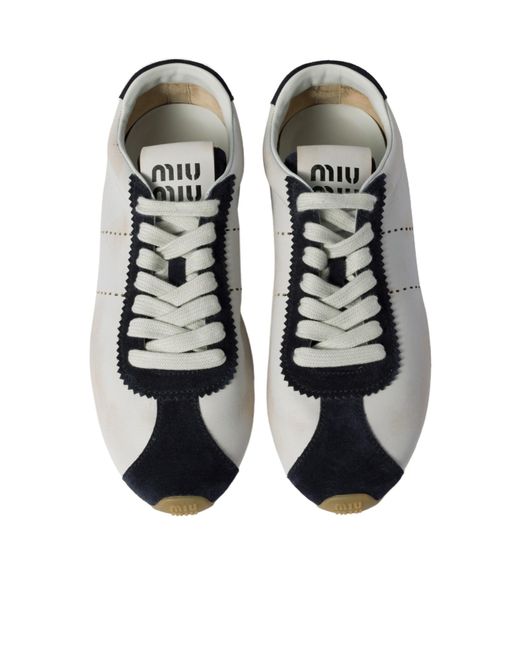 Miu Miu White Plume Sneakers In Nappa And Suede