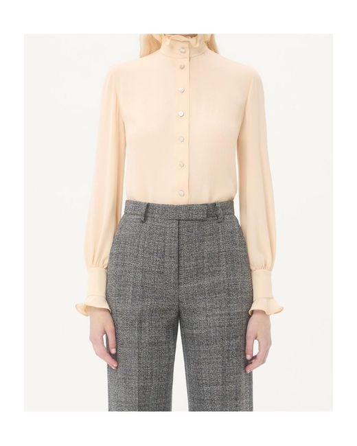 Valentino Natural Georgette Ruffled Collar Button-Up Blouse