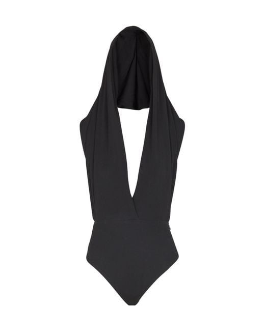 Balmain Blue Draped Bodysuit With Hood