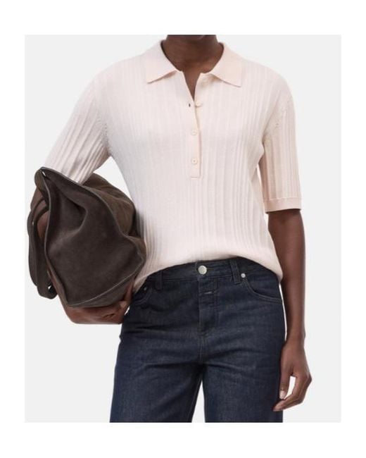 Closed Pink Ribbed Buttoned Polo Top