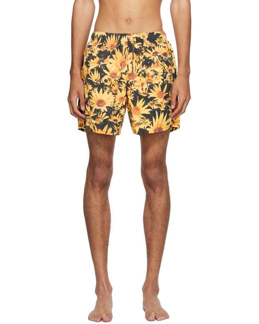 Jil Sander Yellow Sunflower-Print Swim Shorts for men