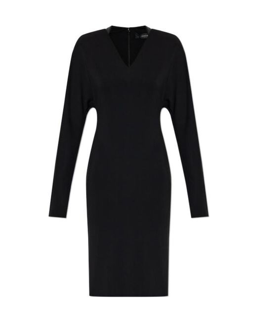 velvet long dress long sleeve Berylove Women Dark Blue Velvet Wedding Guest Dress with Slit Long Sleeves Bodycon Formal Dress, Dark Blue / M