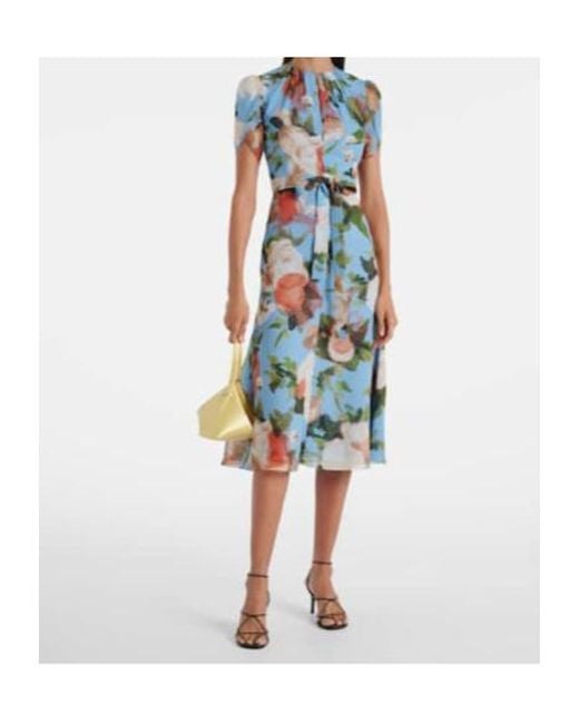 Erdem Blue Floral Silk Voile Midi Dress