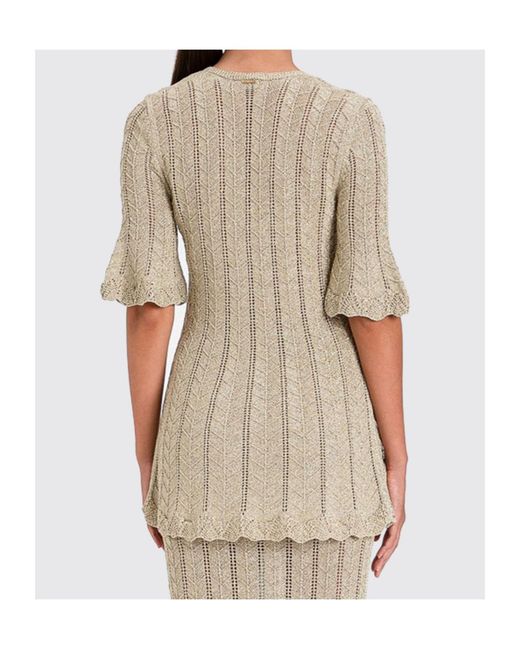 Twinset Natural Pointelle-Knit Chevron-Pattern Sweater