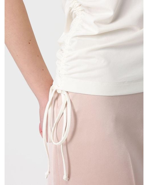Pinko White One-Shoulder Knot Detail Top