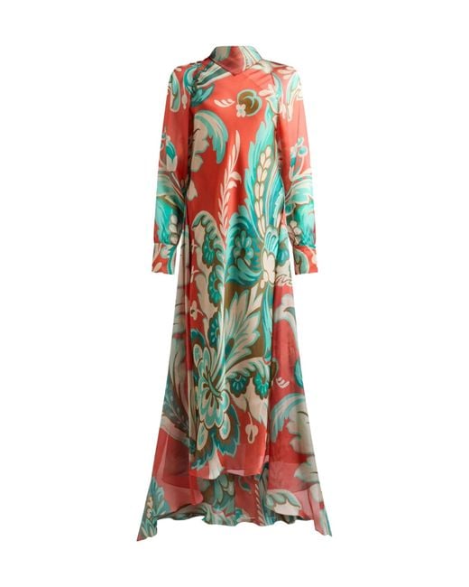 Etro Red Silk Midi Dress With Drapes