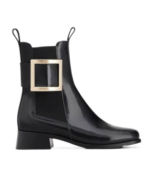 Roger Vivier Black Très Vivier Metal-Buckled Chelsea Boots