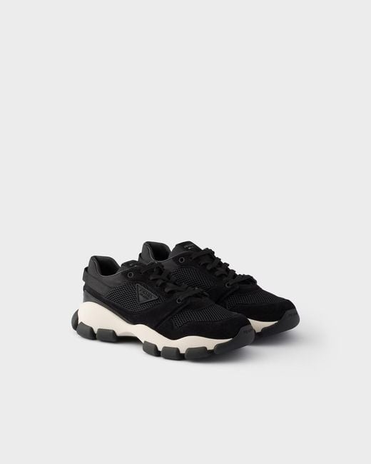 Prada Black Mesh Fabric And Suede Sneakers
