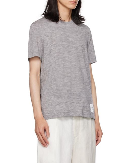Thom Browne Gray Logo Patch Crewneck T-Shirt for men