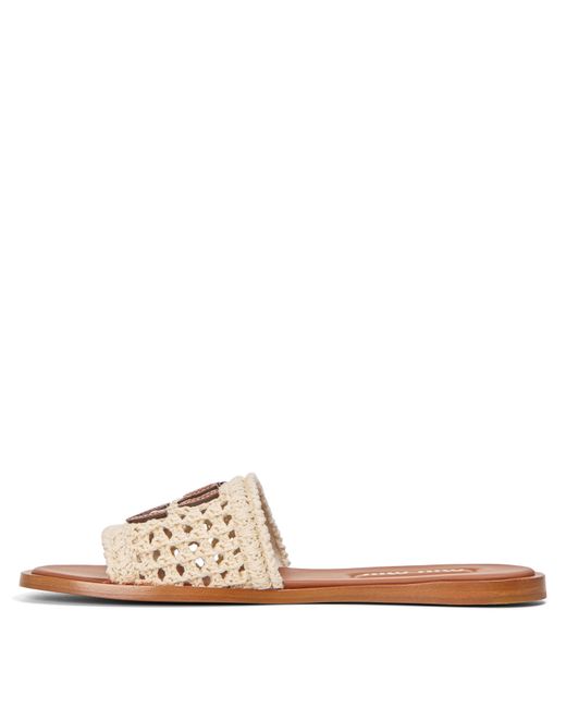 Miu Miu White Woven Slippers