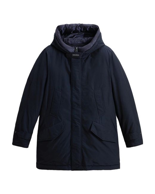 Woolrich Blue Zippered Hooded Parka Down Jacket for men