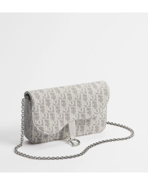 Dior Gray Medium Saddle Pouch With Chain