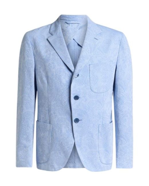 Etro Blue Single Breasted Jacket for men