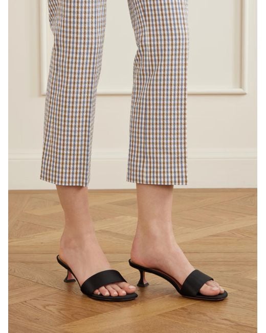 AMINA MUADDI Black Satin Square-Toe Kitten-Heel Mules