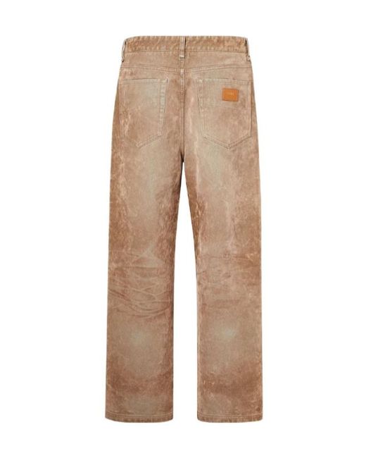 Fendi Natural Logo Patch Straight-Leg Long Jeans for men