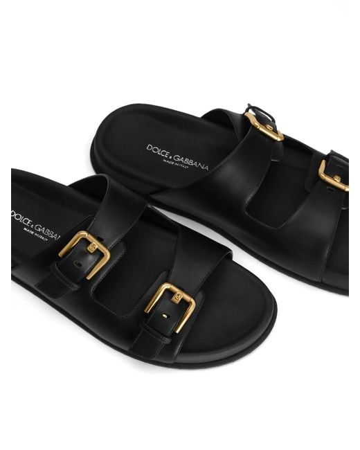 Dolce & Gabbana Black Hawaii Logo Buckle Sandals