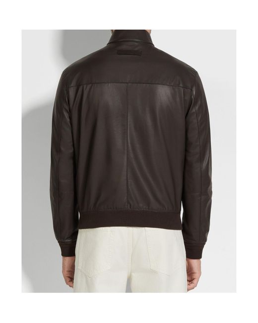 Zegna Black Zip-Up Leather Bomber Jacket for men