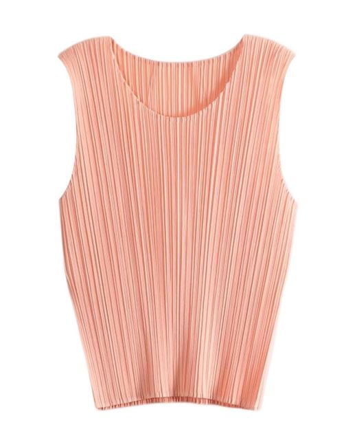 Pleats Please Issey Miyake Pink Monthly Colors July Pleated Sleeveless Top