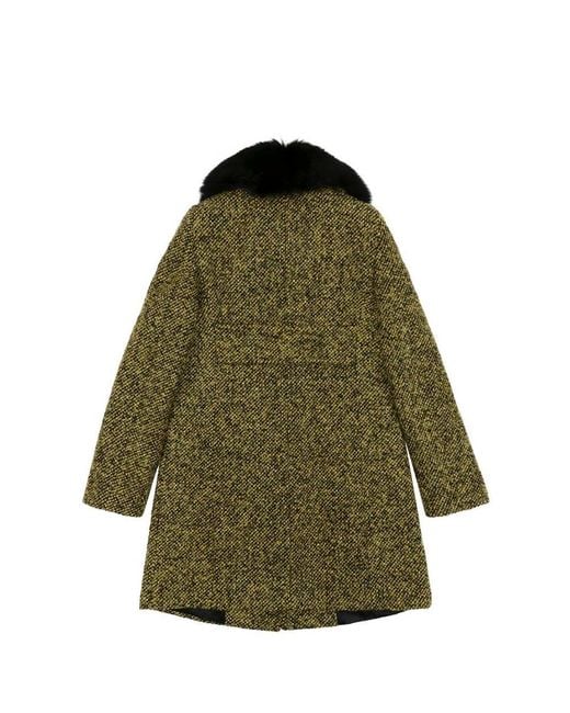 Max Mara Green Fur Collar Coat