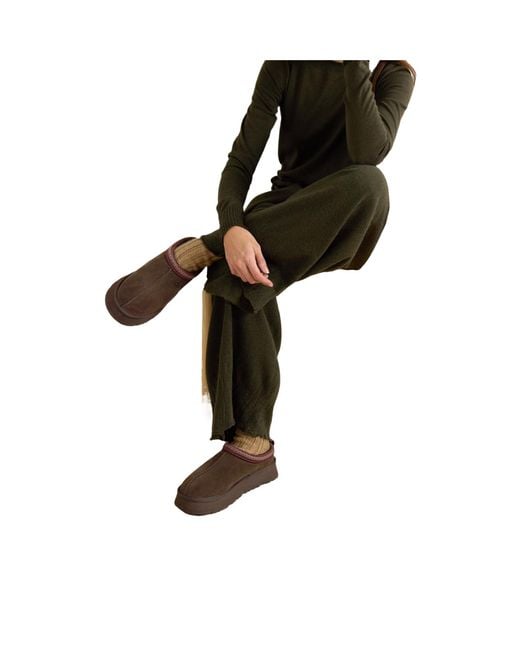 Ugg Brown Embroidered Shearling Slippers