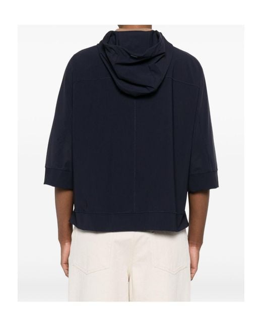 Herno Blue Half-Sleeve Hooded Sweater