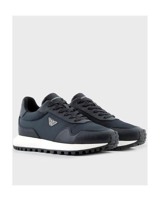 Emporio Armani Blue Logo-Appliqué Panelled Sneakers for men