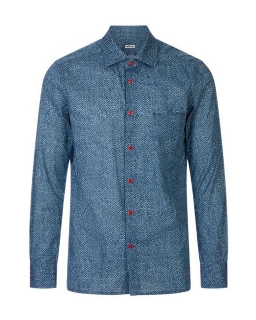 Kiton Blue Patterned-Print Button-Up Shirt for men
