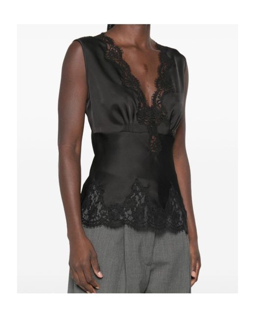 ERMANNO FIRENZE Black Lace-Detail Tank Top